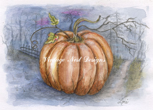 Digital Prints Halloween Pumpkins No.6:1 Watercolor Painting Instant Download