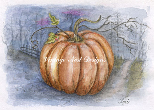 Digital Prints Halloween Pumpkins No.6:1 Watercolor Painting Instant Download