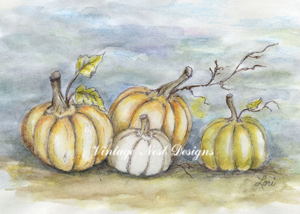 Digital Prints Pumpkins No.7:1 Watercolor Painting Instant Download