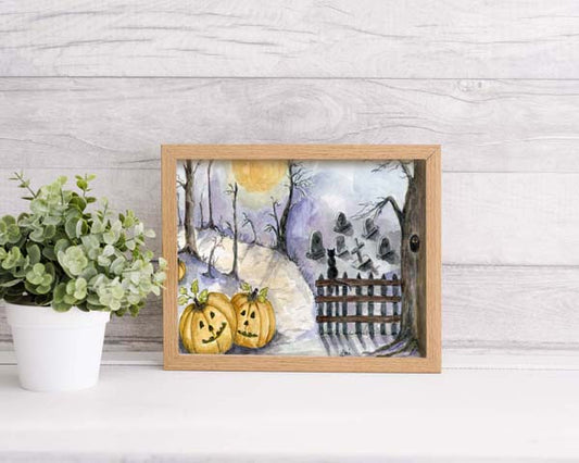 Digital Print Pumpkins in the Woods No.1 ACEO Watercolor Instant Download