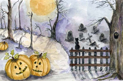Digital Print Pumpkins in the Woods No.1 ACEO Watercolor Instant Download