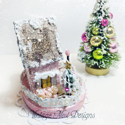Miniature Christmas House No.3 Handmade Dollhouse Shadow Box Diorama Room