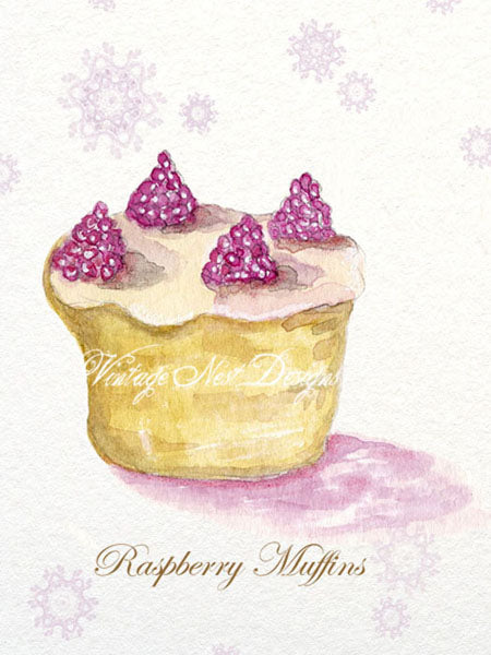 Digital Print Raspberry Muffins No.1 ACEO Watercolor Painting Instant Download