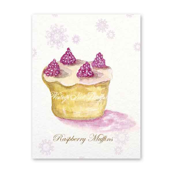 Himbeer-Muffins Nr. 1 ACEO Digitaldruck Aquarellmalerei