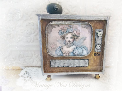 Mini TV Rétro N°2 Marron Décoration de Meubles de Maison de Poupée Échelle 1:12