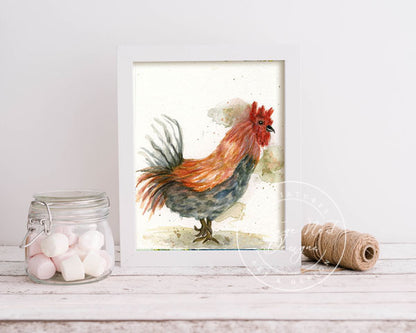 Digital Prints Rooster No.3 Watercolor Painting Instant Download