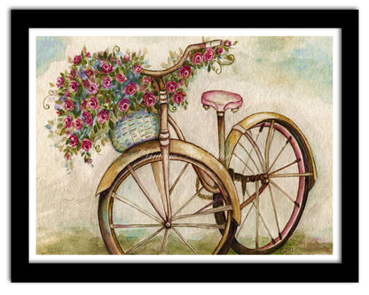 Digital Prints Roses Bicycle No.1 Watercolor Painting Instant Download