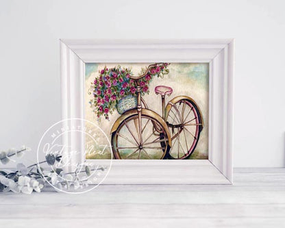 Digital Prints Roses Bicycle No.1 Watercolor Painting Instant Download