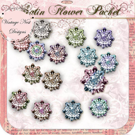 Digital Scrapbooking Satin Flower Packet No.1 Instant Download