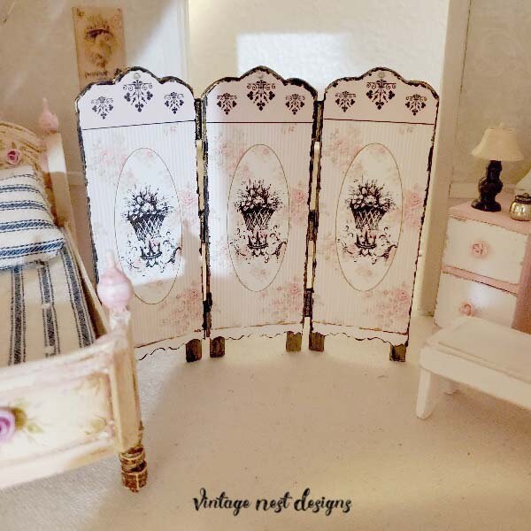 Miniature Dressing Screen No.1 Handmade for Dollhouse