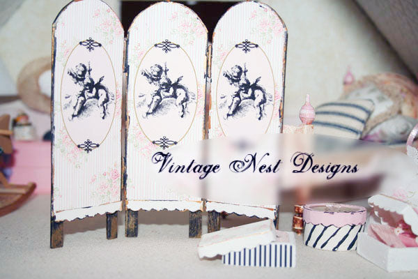 Miniature Dressing Screen No.4 Handmade for Dollhouse