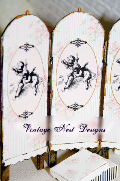 Miniature Dressing Screen No.4 Handmade for Dollhouse
