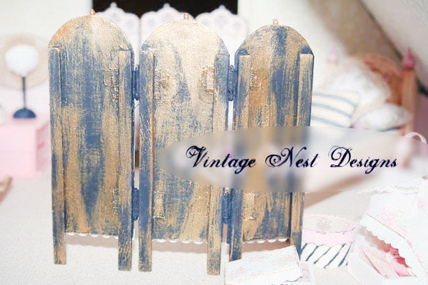 Miniature Dressing Screen No.4 Handmade for Dollhouse