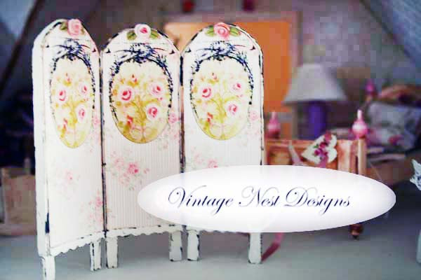 Miniature Dressing Screen No.5 Handmade for Dollhouse