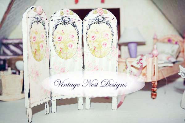 Miniature Dressing Screen No.5 Handmade for Dollhouse