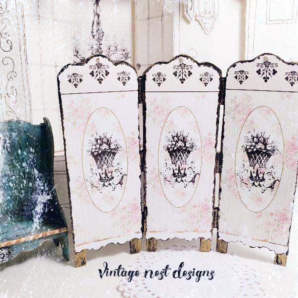 Miniature Dressing Screen No.2 Handmade for Dollhouse