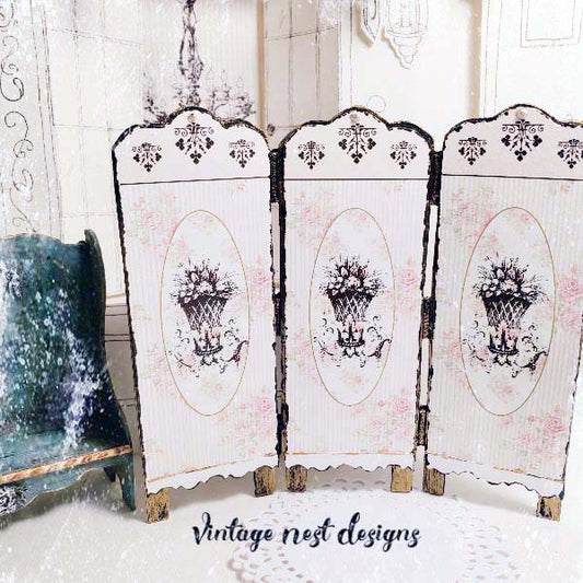 Miniature Dressing Screen No.2 Handmade for Dollhouse