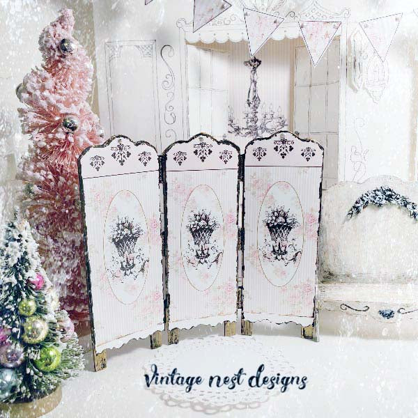 Miniature Dressing Screen No.2 Handmade for Dollhouse