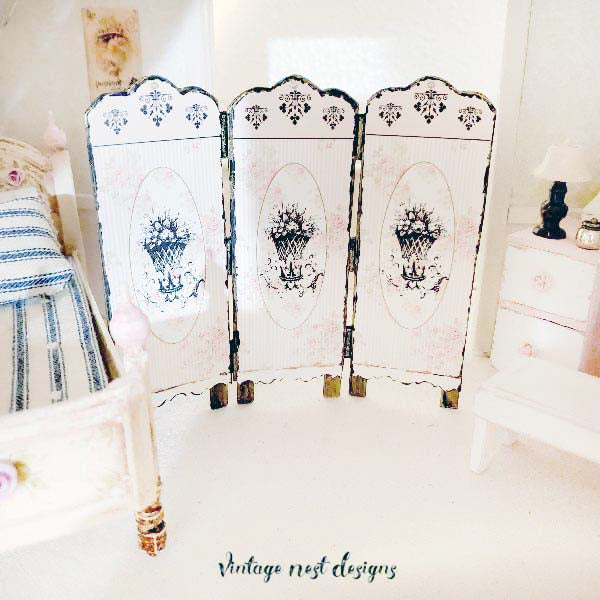 Miniature Dressing Screen No.2 Handmade for Dollhouse