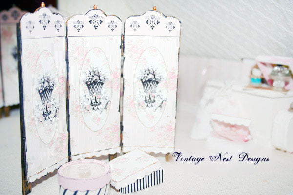 Miniature Dressing Screen No.3 Handmade for Dollhouse