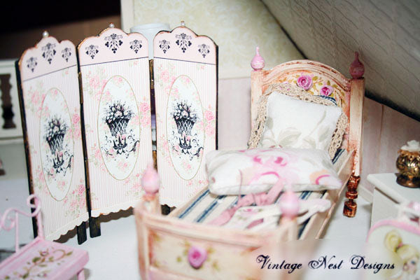 Miniature Dressing Screen No.3 Handmade for Dollhouse