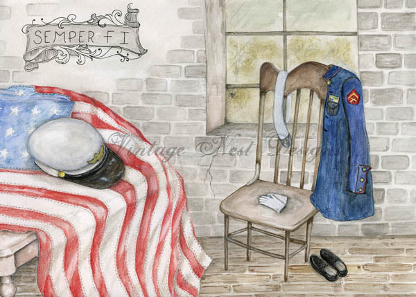 Digital Print Semper Fi No.1 Watercolor Instant Download