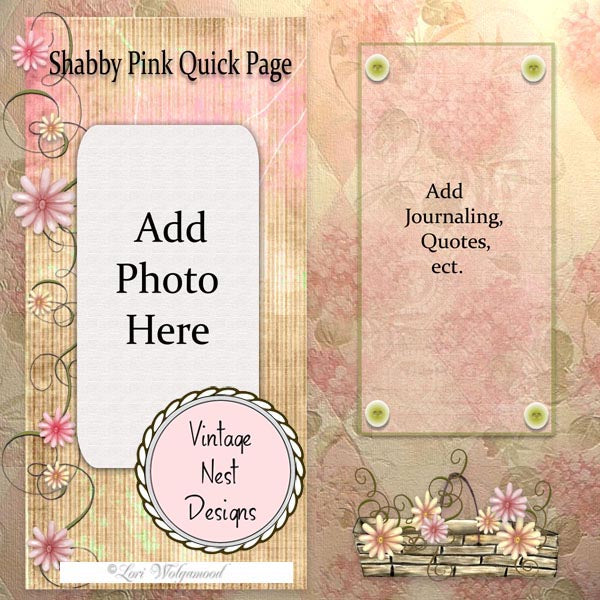 Digital Scrapbooking Shabby Pink Quick Page No.1 Instant Download