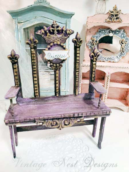 Miniature Shabby Princess Bench No.5 Handmade for Dollhouse