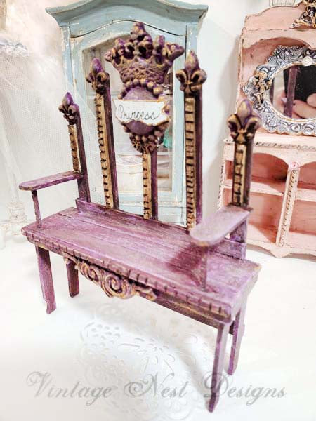 Miniature Shabby Princess Bench No.5 Handmade for Dollhouse