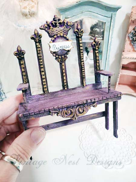 Miniature Shabby Princess Bench No.5 Handmade for Dollhouse