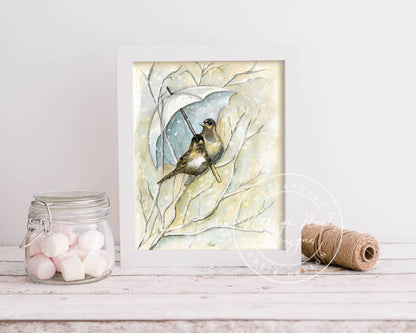Digital Print Winter Snow Birds No.1 Watercolors Instant Download