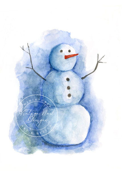 Digital Print Snowman No.1 Watercolor Painting Instant Download