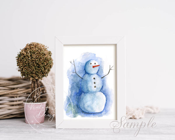 Digital Print Snowman No.1 Watercolor Painting Instant Download