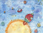 Digitaldruck Sonne Mond Sterne Nr. 2 Aquarell Sofort-Download