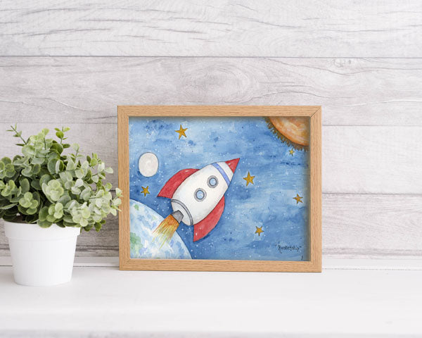 Digital Print Sun Moon Stars No.3 Watercolor Instant Download