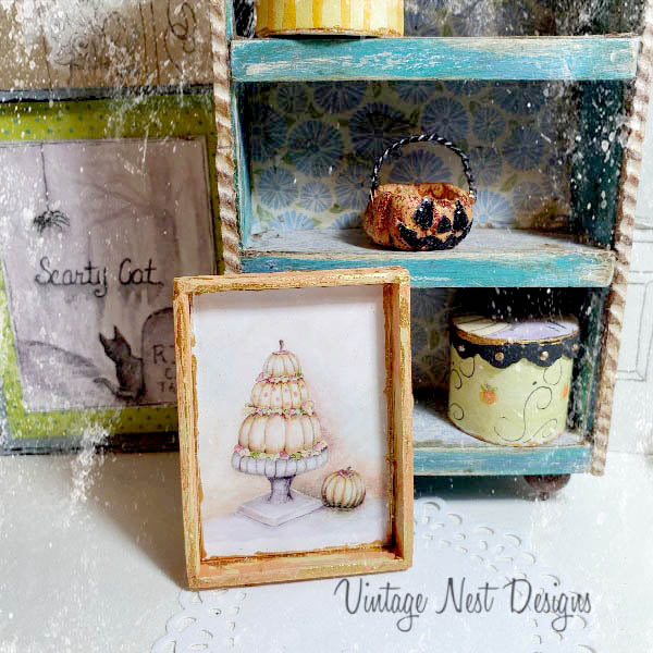 Miniature Stacked Fall Halloween Pumpkins No.1:1 Handmade for Dollhouse Wooden Framed Art