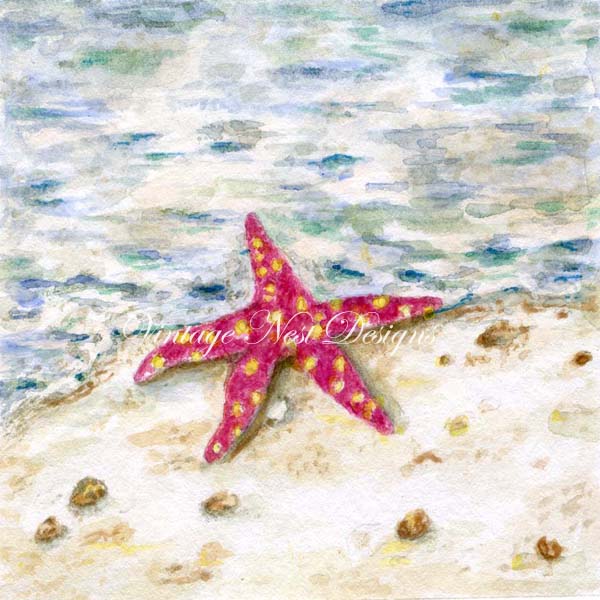 Seestern an Land Nr. 1 Digitaldruck Aquarellmalerei