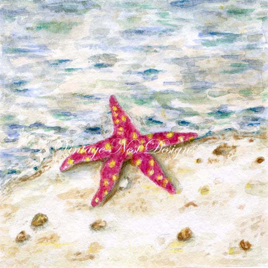 Estrella de mar sur le rivage, n°1, impression numérique, peinture à l'aquarelle
