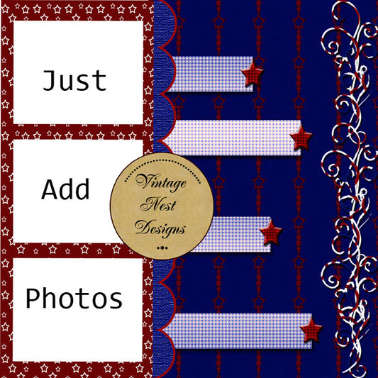 Digital Scrapbooking Starz & Stripes Quick Page No.2 Instant Download