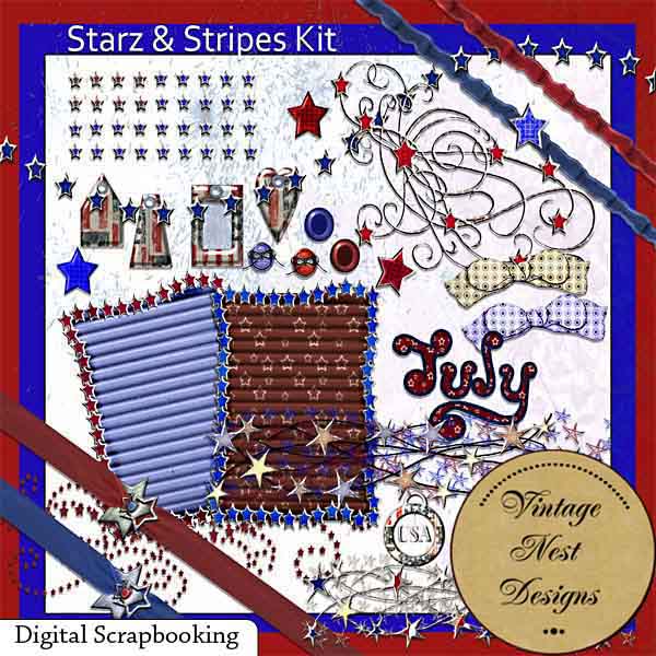 Digital Scrapbooking Starz & Stripes Kit Instant Download