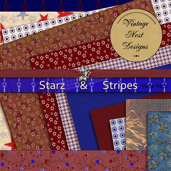 Digital Scrapbooking Starz & Stripes Kit Instant Download