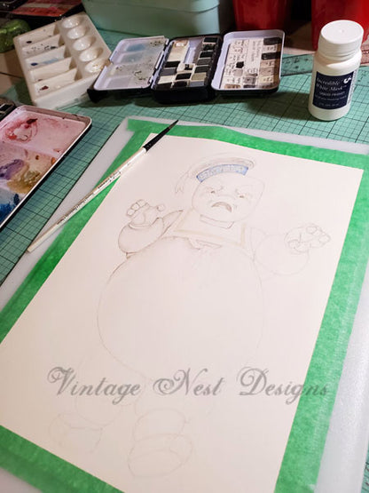 Digital Print Stay Puft No.1 Watercolor Painting Instant Download