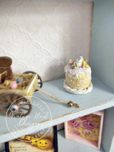 Miniature Strawberry Cake No.2 Handmade for Dolls Diorama Room Shadow Box