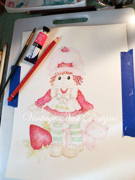 Digital Print Strawberry Shortcake No.1 Watercolor Instant Download