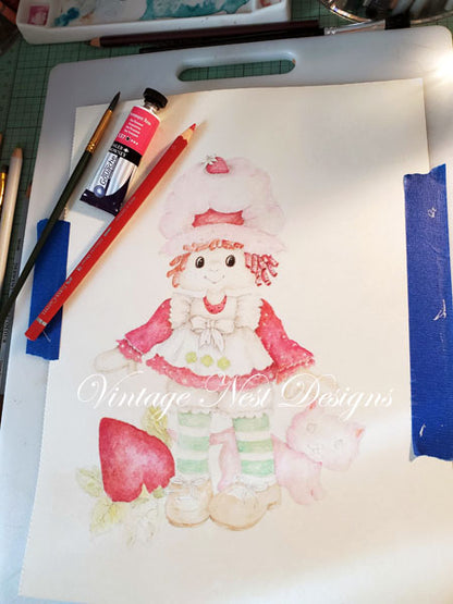 Digital Print Strawberry Shortcake No.1 Watercolor Instant Download