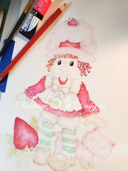 Digital Print Strawberry Shortcake No.1 Watercolor Instant Download