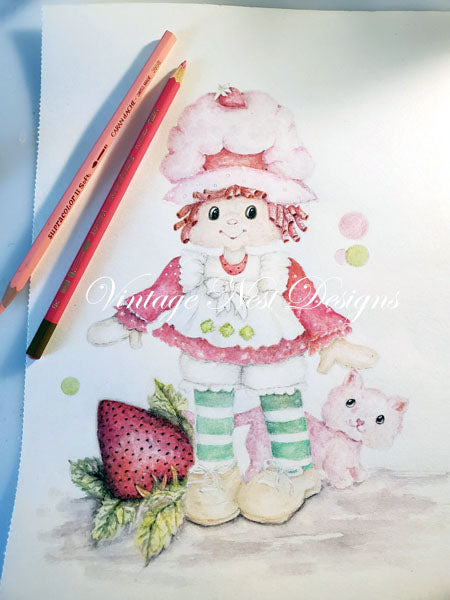 Digital Print Strawberry Shortcake No.1 Watercolor Instant Download