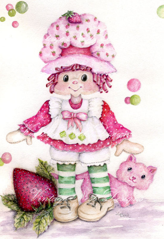 Digital Print Strawberry Shortcake No.1 Watercolor Instant Download