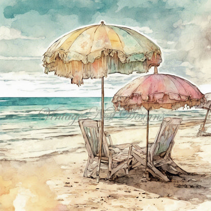 Digital Print Summer Beach No.1 Watercolor Instant Download