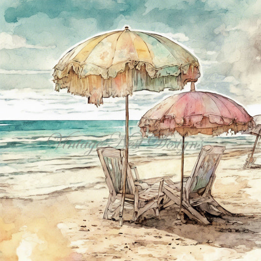 Digital Print Summer Beach No.1 Watercolor Instant Download